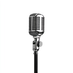 Vintage Microphone on Stand Isolated White Background