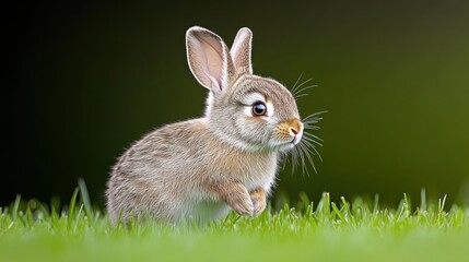 Fototapeta premium A cute rabbit hopping on green grass in a natural setting.