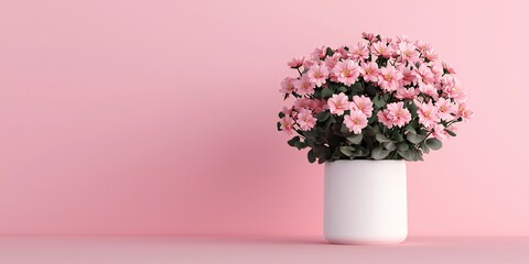 Fototapeta premium Valentine's Day Pink Flowers in White Pot Minimalist Home Decor Floral Arrangement