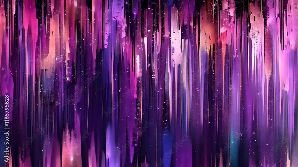 Poster abstract visualization of colorful vertical stripes with purple and pink gradients creating a dynami