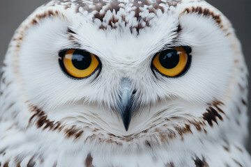 Naklejka premium A snowy owl's striking yellow eyes and intricate feather patterns