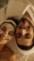 Close-up of a couple enjoying a facial side-by-side, a moment of shared self-care