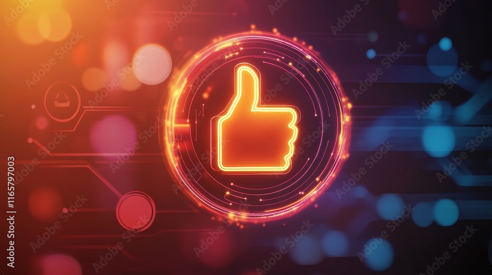 Poster futuristic thumbs-up hologram symbolizing digital approval and technological progress. a 3d render d