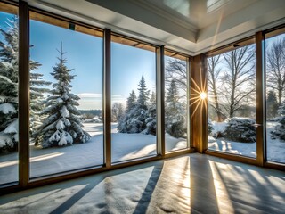 Modern Minimalist Winter Retreat with Panoramic Snowy Views.
