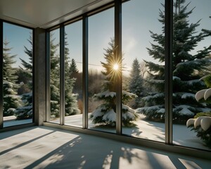 Modern Minimalist Winter Retreat with Panoramic Snowy Views.
