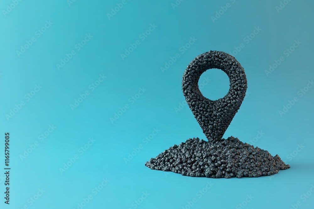 Poster abstract location marker symbol on a textured surface. a 3d rendered image with a minimalist design.