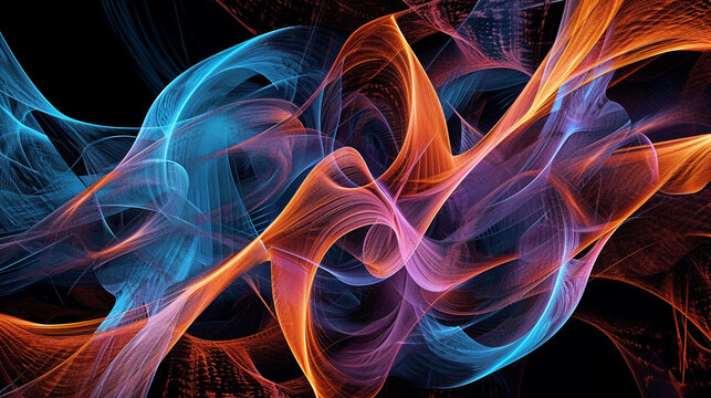 Dynamic patterns of luminescent lines intertwining, creating a visually stunning and abstract futuristic tapestry.