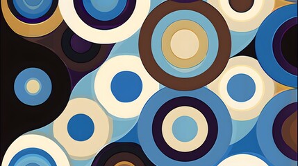 Abstract design featuring concentric circles in various shades of blue and neutral tones.