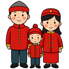  A family wearing Chinese new year clothes on white background