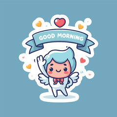 Good morning icon comic style steaker
