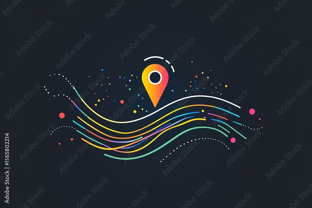 Aufkleber abstract location marker design with colorful waves and dots. perfect for navigation, travel, or tec