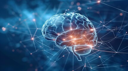 Digital Brain with Network Connections and Bright Bokeh Effects. Representing intelligence and technology concept