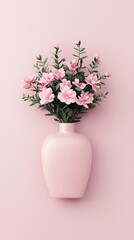 Obraz premium Valentine's Day Pink Flowers in Vase Pastel Floral Arrangement Home Decor