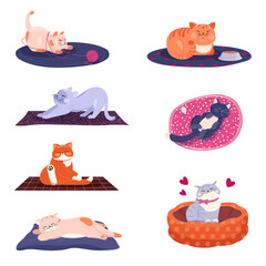 Set of Funny Cats in Different Poses. Vector Cartoon Illustration