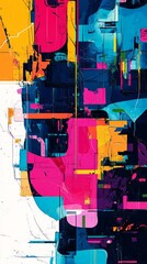 Vibrant Abstract Geometric Art with Bold Colors and Shapes. A Stunning Modern Painting with Dynamic Composition and Visual Expression.