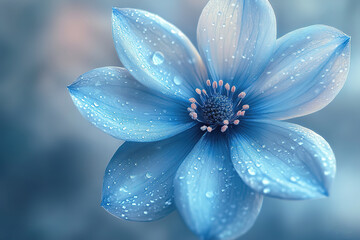 Fototapeta premium Close-up of a dew-kissed blue flower. Delicate petals and vibrant color.