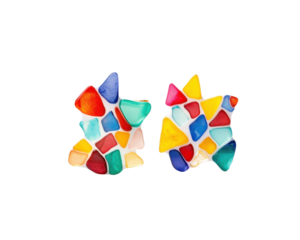 Colorful abstract shapes on a white background for creative design.