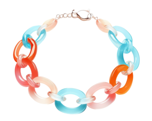 Colorful acrylic chain bracelet on white isolate background