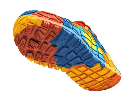 Colorful athletic shoe sole on a white isolated background.