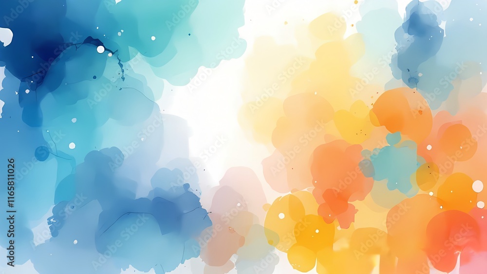 Poster abstract watercolor background with colorful splashes and a soft blurred glow
