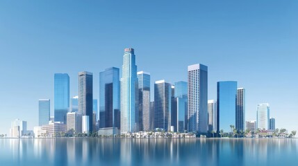 Fototapeta premium Stunning Los Angeles Skyline Reflected in Calm Waters
