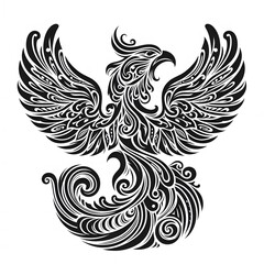 Obraz premium AI Generate of Phoenix Shape in Maori Art style isolated in white