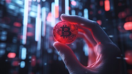 Hand Holding Digital Currency with Futuristic Charts