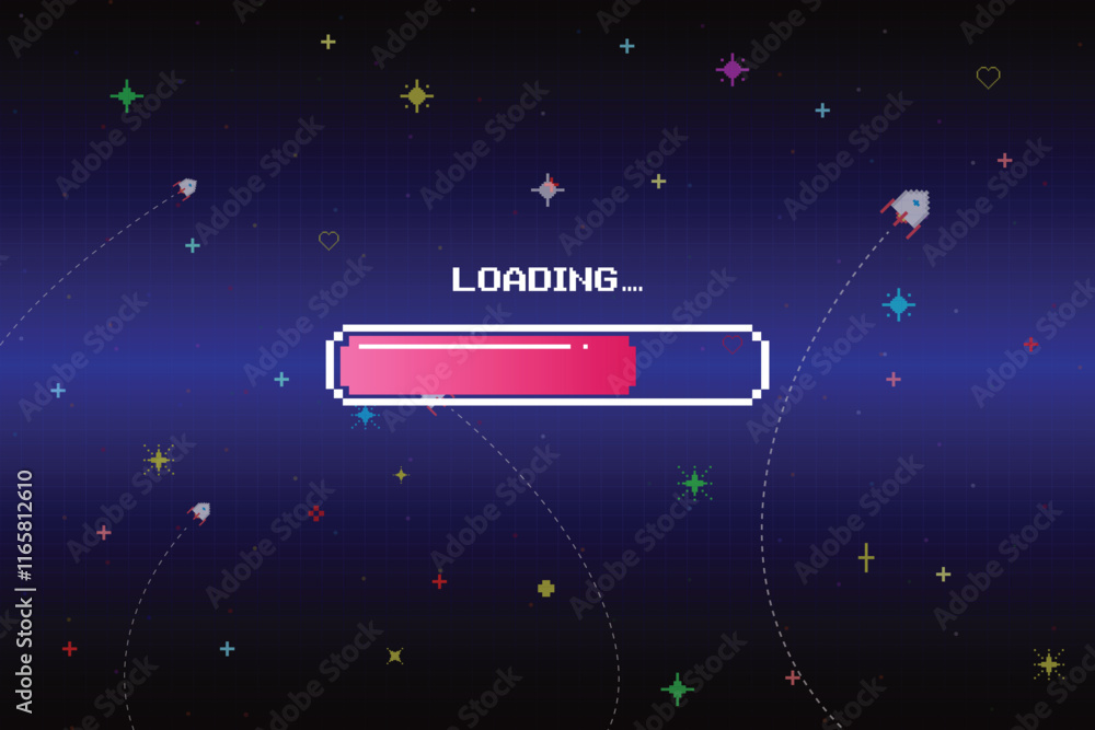 Poster loading. pixel art. 8 bit. retro game. for game assets in vector illustrations. retro futurism sci-f