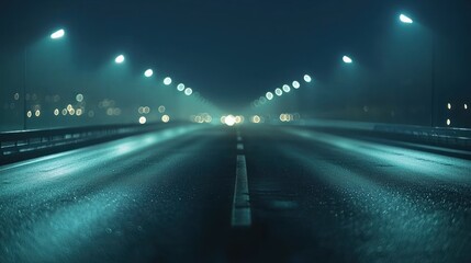 Obraz premium Night Road, Misty Cityscape, Long Exposure Photography