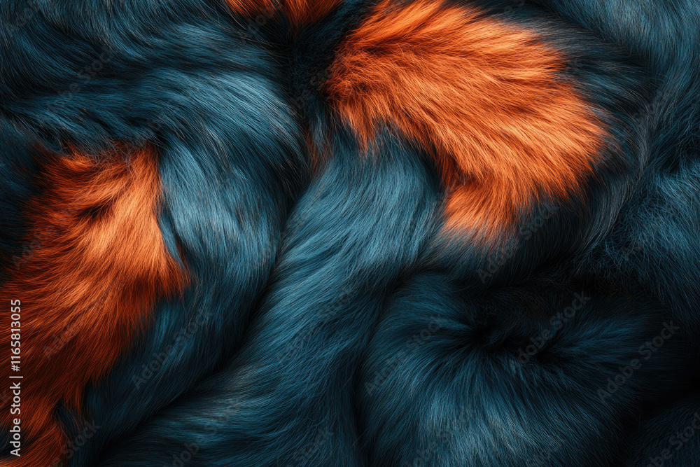 Poster abstract image of teal and orange fur, creating a luxurious and textured visual.