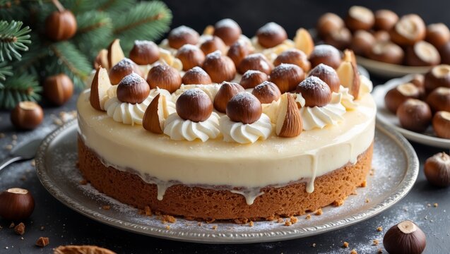 Elegant maron mont blanc cake with chestnuts
