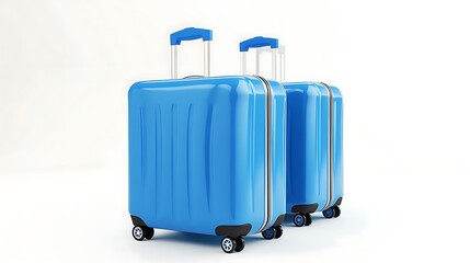 blue suitcases of varying sizes on white background.