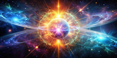 Obraz premium Cosmic Collision A Spectacle of Light and Energy, Shattering the Veil of Darkness