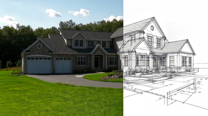 Obraz premium Custom house design visualization merging into photograph