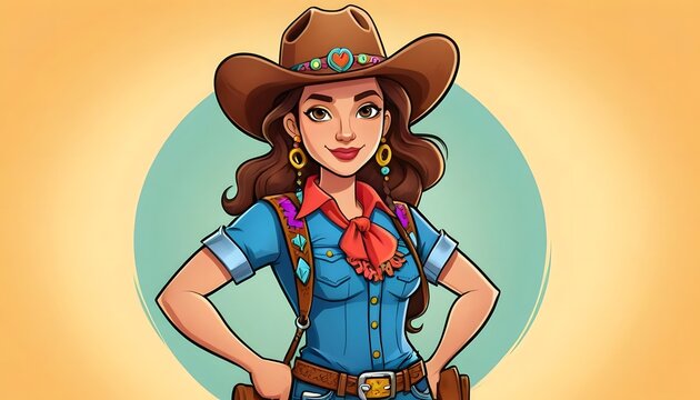 Cowgirl Charmer: A Vibrant Cartoon Portrait