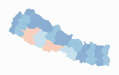 Fototapeta premium Nepal dotted map. Digital style map of the country on a white background. Nepal shape with square dots. Colored dots style. Small size squares. Awesome vector illustration.