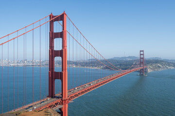 Classic view of the Golden Gate Bridge, with the city of San Francisco in the background
