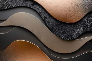 Obraz premium Abstract layered design featuring wavy textures in earthy tones and contrasting surfaces.