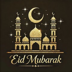 Eid Mubarak vector design with a golden mosque theme