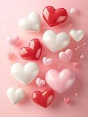 Colorful Heart Shapes on Pink Background
