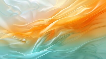 Obraz premium Abstract flowing fabric in soft orange and teal hues, creating a serene atmosphere.