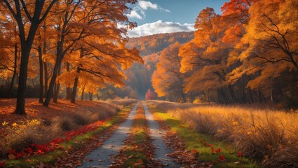 Fototapeta premium Scenic fall view of vibrant autumn landscape