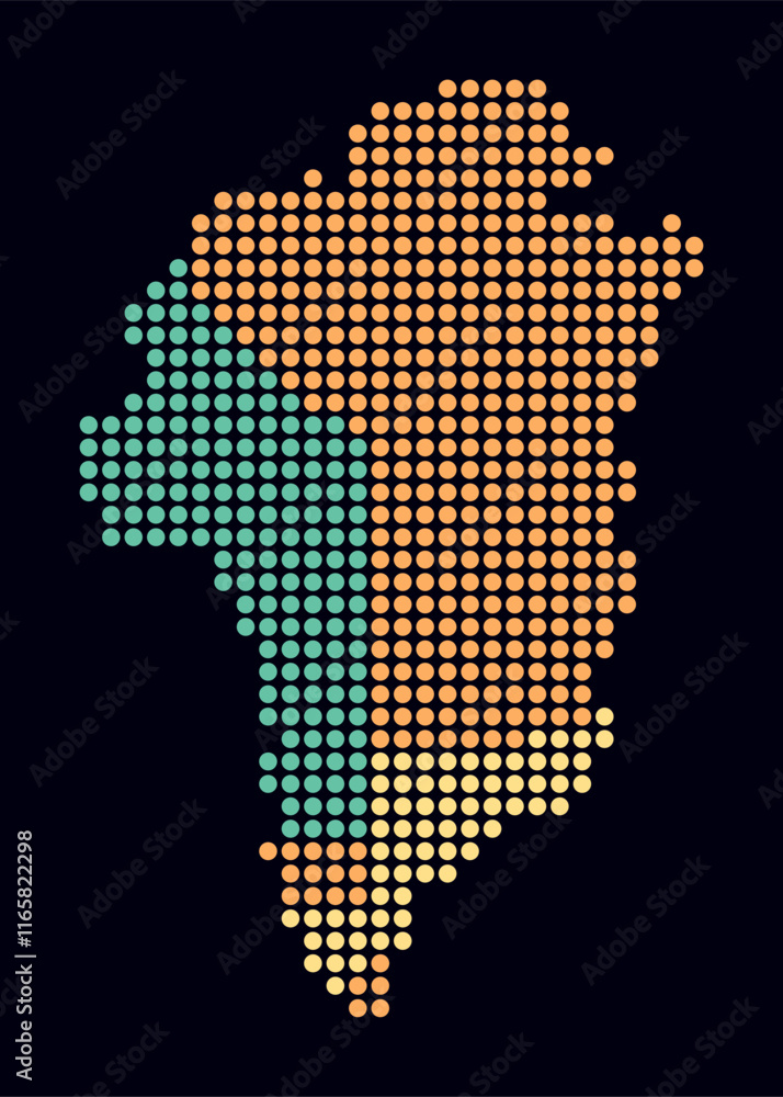 Poster greenland dotted map. digital style map of the country on dark background. greenland shape with circ