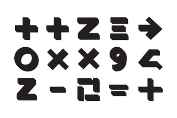 Obraz premium A mathematics icon set features symbols, tools, and visuals representing key concepts like equations, formulas, graphs, numbers, shapes, geometry, algebra, calculus, trigonometry, and statistics.