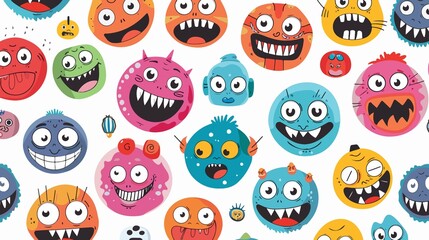 Funny Round Abstract Icons Comic Faces Variety Emotions
