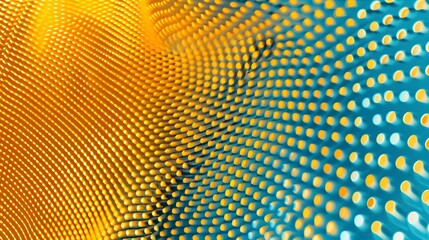 Abstract design with a wave pattern in vibrant yellow and turquoise colors.