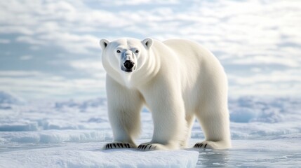 Fototapeta premium A polar bear standing on ice in a serene Arctic landscape.