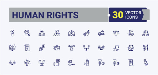 Human Rights Year end icon set. Containing support, government, tolerance, lgbt, law, justice and more. Minimalistic icon. Vector outline and solid icons collection.