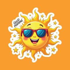 Good morning icon comic style steaker
