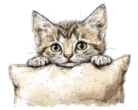 Cute kitten resting on a pillow, cartoon style, detailed and adorable. - Powered by Adobe